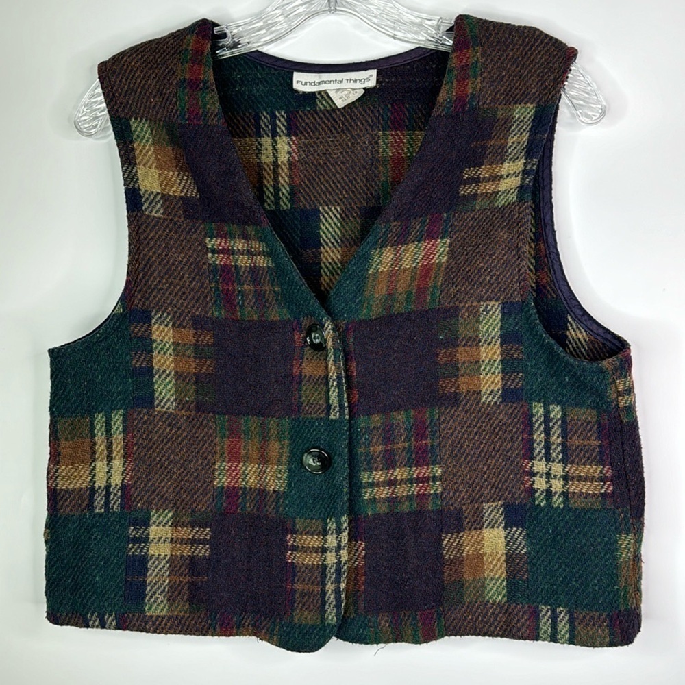 Vintage Fundamental Things Patchwork Wool Cotton Blend Vest Size 10